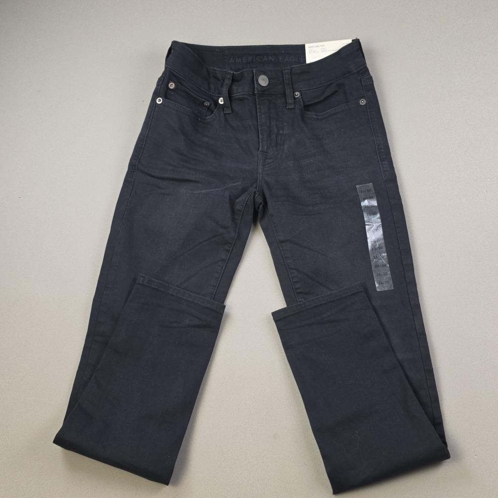 American Eagle Next Level Flex Skinny Jeans 26 x 30 Black Wash Stretch Denim NWT